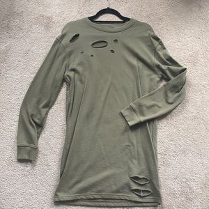 Ripped Olive Sweatshirt Dress